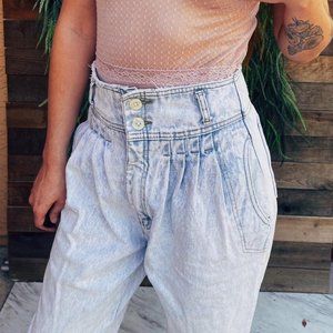 80's Vintage Pleated Jeans with Ice Wash